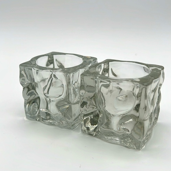 KIG Indonesia Heavy Ice Cube Square Crystal Votive Candle Holders (Set of 2) - Picture 3 of 8
